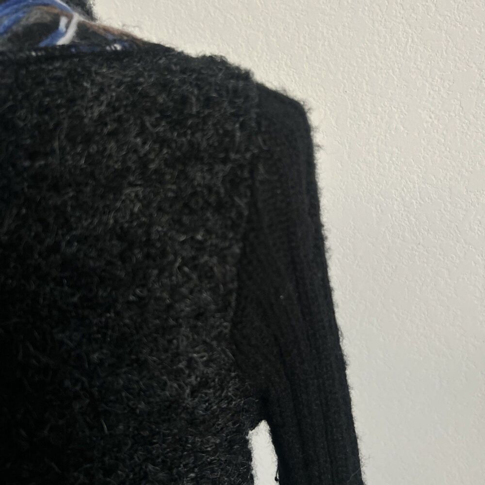 Liquid By Sioni Cardigan Black Embroidered Wool & Mohair Buttoned Sweater Sz L - Picture 4 of 11